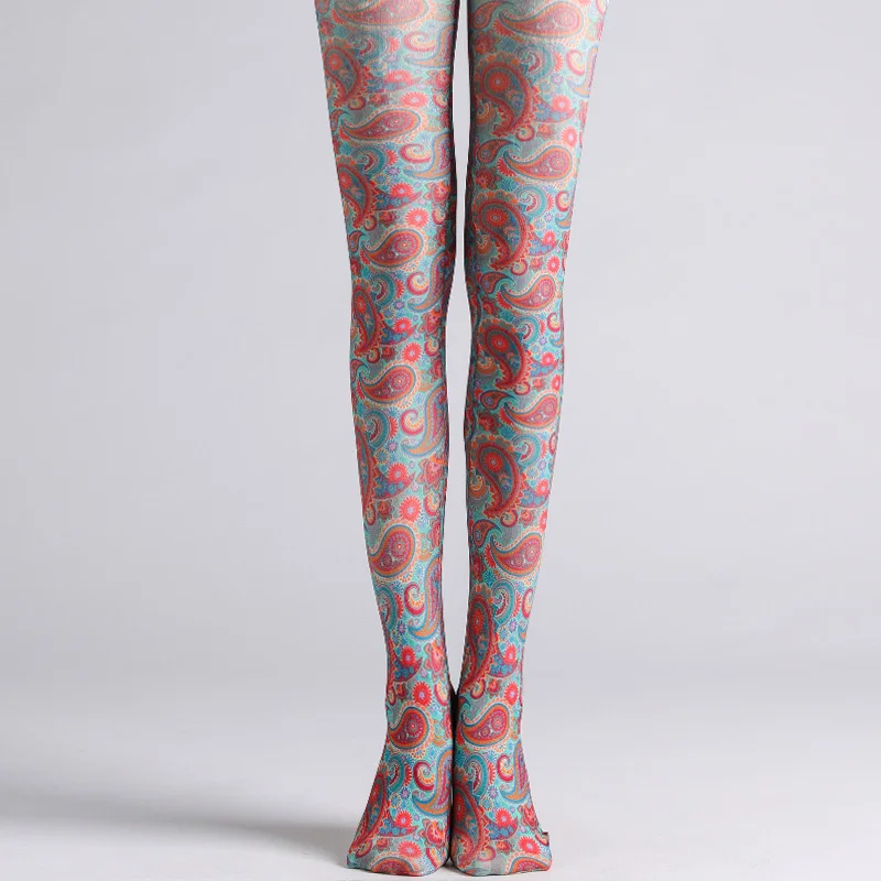 

Ethnic Style Paisley Ham Pattern Printed Pantyhose Fashion Personality Tights Catwalk Women