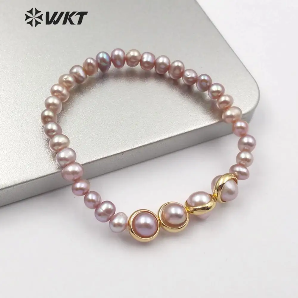 

WT-B497 Colorful 6-7MM Real Natural Freshwater Pearl Bracelets Charm Beads Bangle With Gold Women Jewelry Party Anniversary Gift