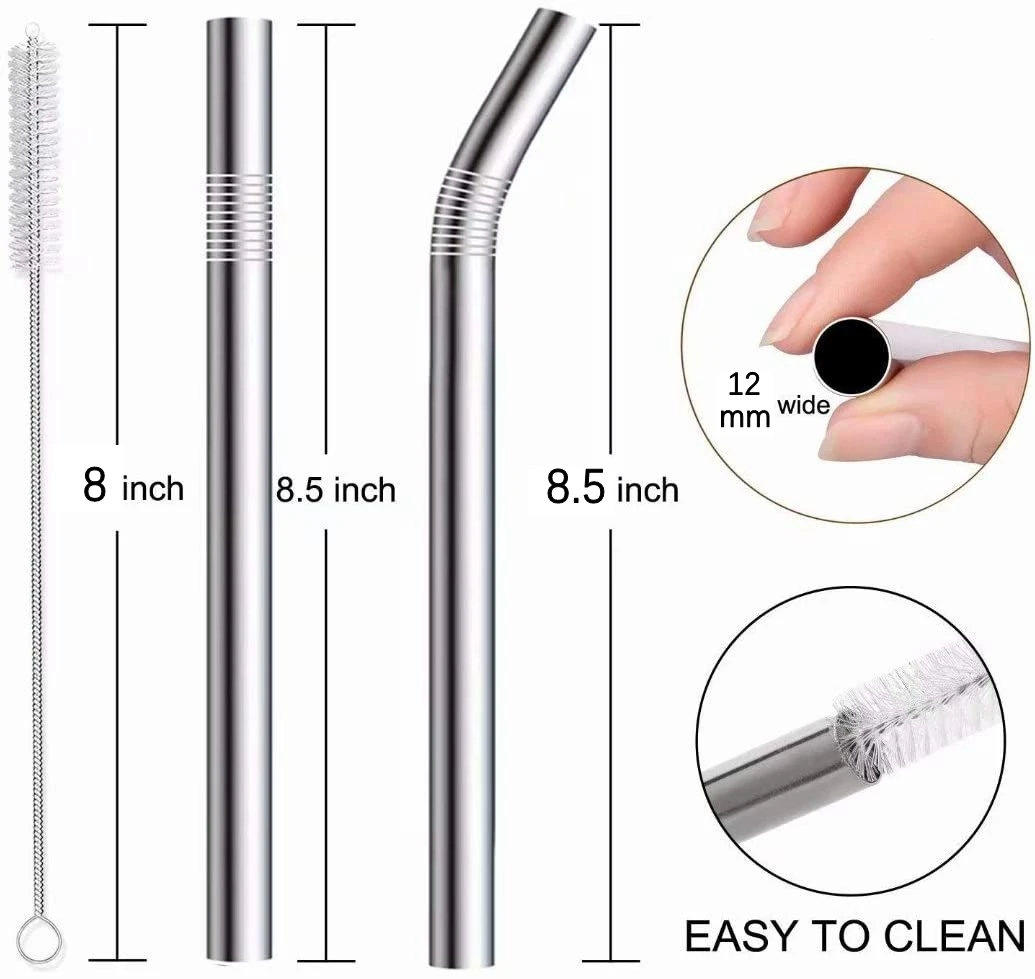 1pc 12mm Reusable Drinking Straw 304 Stainless Steel Straw Metal Straws with Cleaning Brush Set Milkshake Bubble Tea Straw