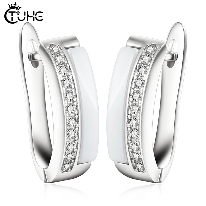 One Row AAA CZ Element Stud Earrings For Women U Shape Healthy Ceramic Earrings Jewelry  Wholesale Jewelry