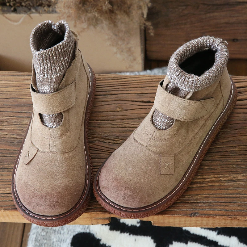 Careaymade-Literature and Art Retro Making Old Wool Round Head Thick Bottom Shoes Comfortable Casual Doll Shoes in Winter