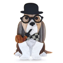 Wuli&baby Acrylic With Pipe Cool Dog Brooches For Women Men Wear Hat Glasses Sitting Pet Animal Party Casual Brooch Pin Gifts