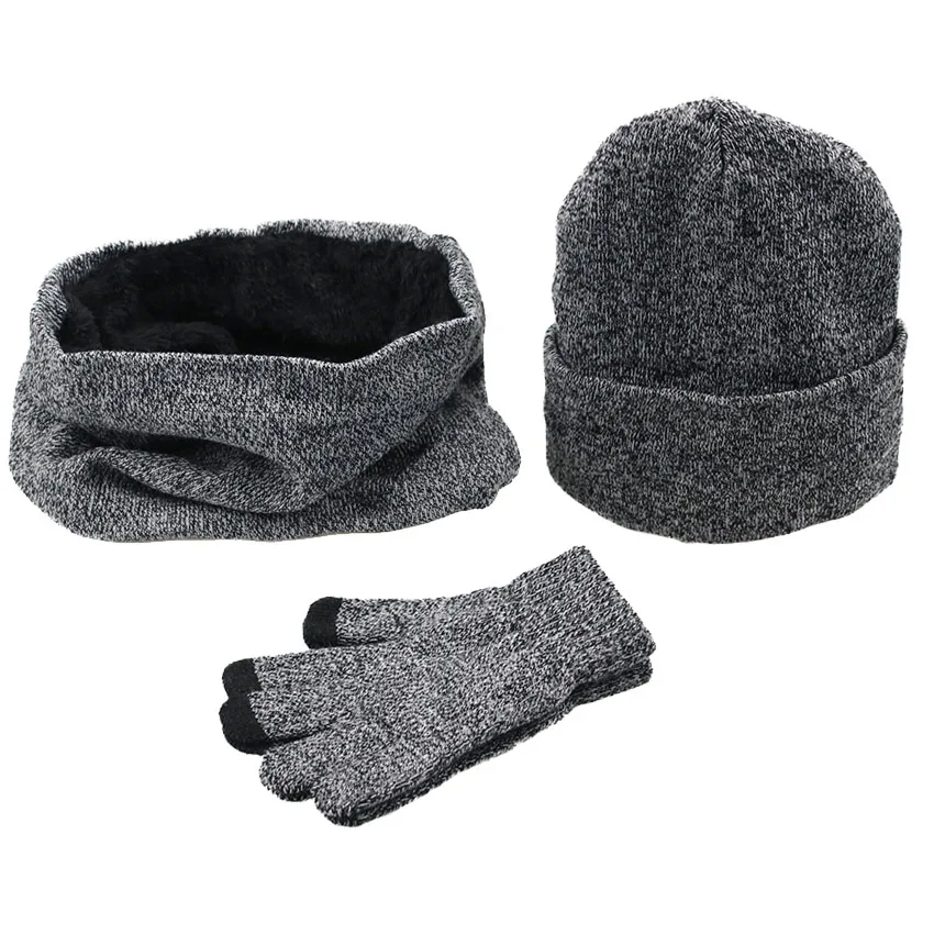 Women Winter Hats Scarves Gloves Kit Fashion Knitted Plus Velvet Hat Scarf Set For Male Female 3 Pieces/Set Beanies Scarf Glove