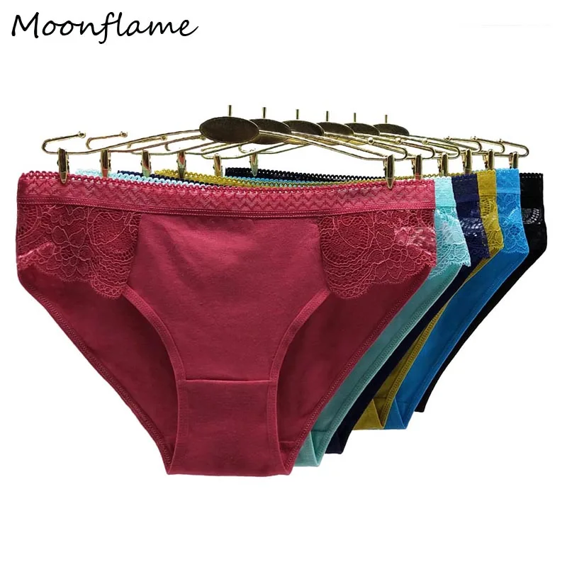 Moonflame Hot Sale Solid Color 5 pcs/lots Female Underpant M-XL Women Cotton Sexy Lace Briefs Panties