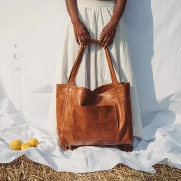 Sac à Main Vintage en Cuir PU Souple pour Femme, Fourre-Tout avec Grand Côté, Poignée Supérieure