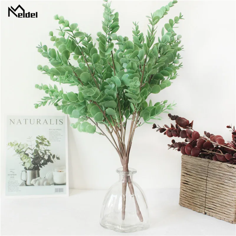 Green Artificial Plants Eucalyptus Leaves Bunch Money Leaf Home Wedding Deco Flower Arrangement Photography Props Gray Green