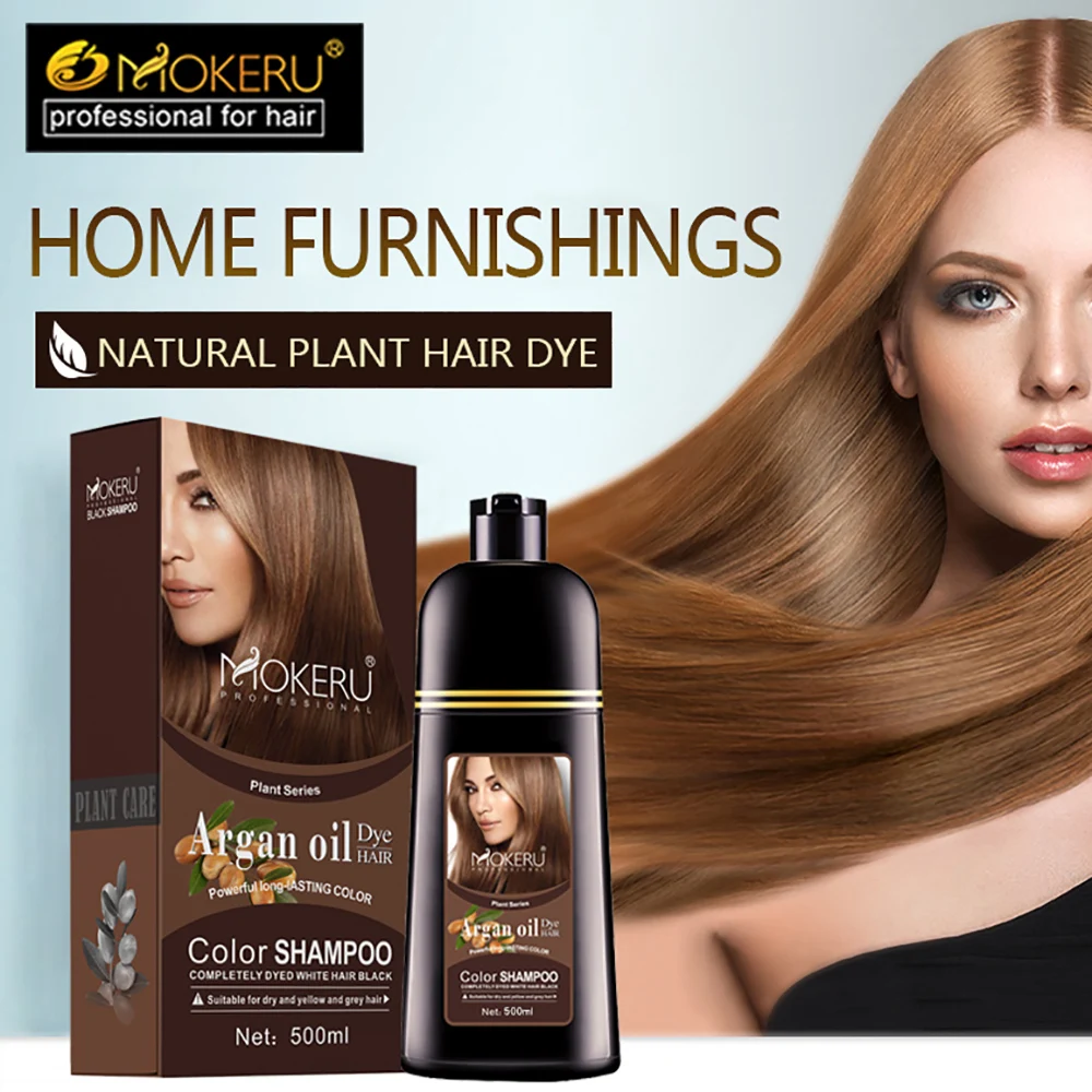 

Mokeru Natural Argan Oil Extract Fast Coloring Grey Coverage Dark Brown Hair Dye Shampoo For Women Permanent White Hair Dye