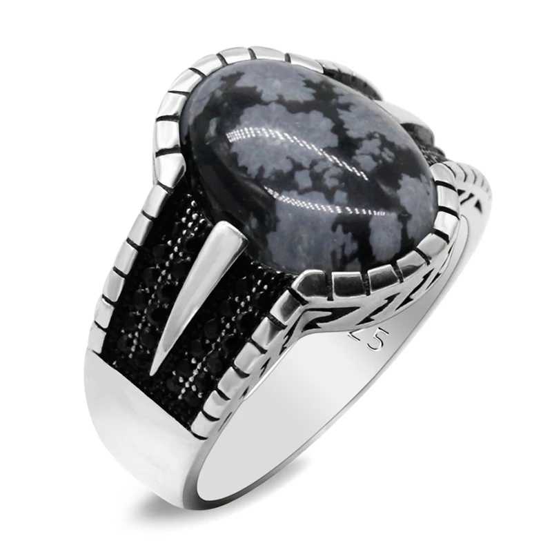 

New 925 Sterling Silver Natural Snowflake Stone Ring Men and Women Wedding Ring Original Turkish Punk Style Exquisite Ring Gift