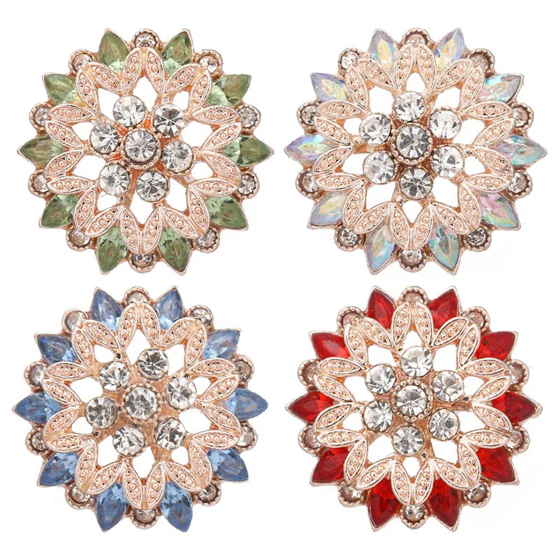 New Beauty Vintage Crystal&Red Rhinestone Flowers hollow metal 24mm snap buttons fit 18mm snap jewelry wholesale