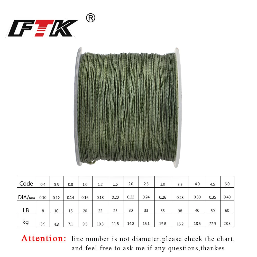 FTK 114M Braided Wire PE Braided 0.4#-6.0# Code 4 Strands 8-60LB PE Braided 0.1-0.4mm Multifilament Fishing Line for Saltwater