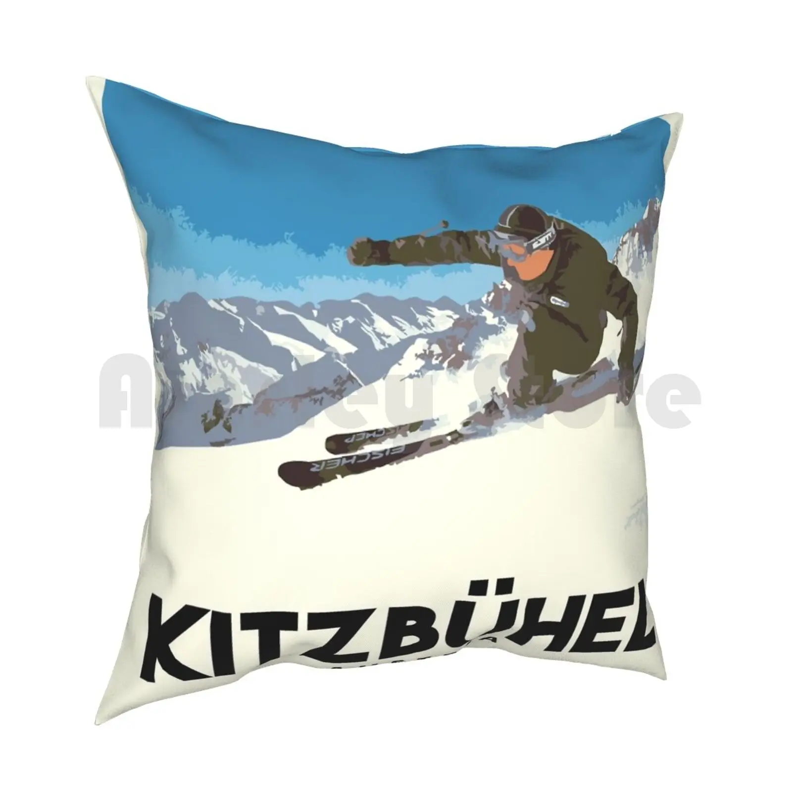 Ski Kitzbühel Austria Pillow Case Printed Home Soft Throw Pillow Ski Kitzbuhel Austria Snowboard Vintage Retro Resort