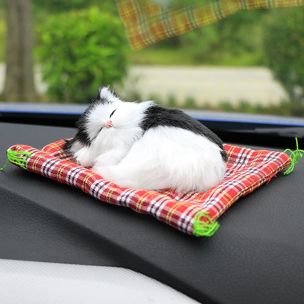 Cute Simulation Sleeping Cats Decoration Automobiles Lovely Plush Kittens Doll Toy Children Car Ornaments Gifts Accessories