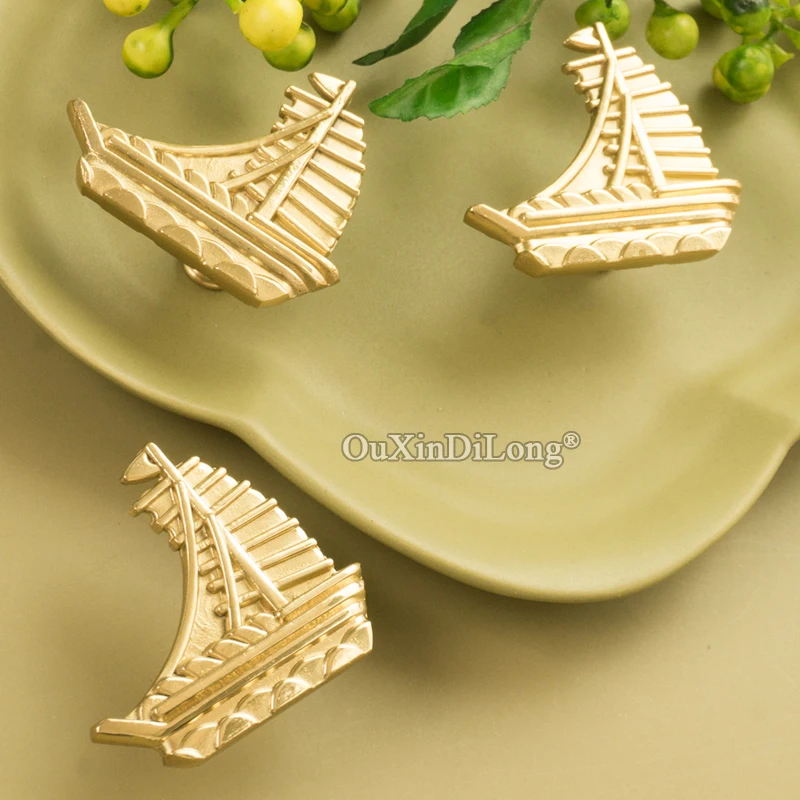 Brand New 2PCS Pure Brass Sailboat Furniture Handles Drawer Pulls Cupboard Wardrobe Kitchen Shoe TV Cabinet Pulls Handles&Knobs