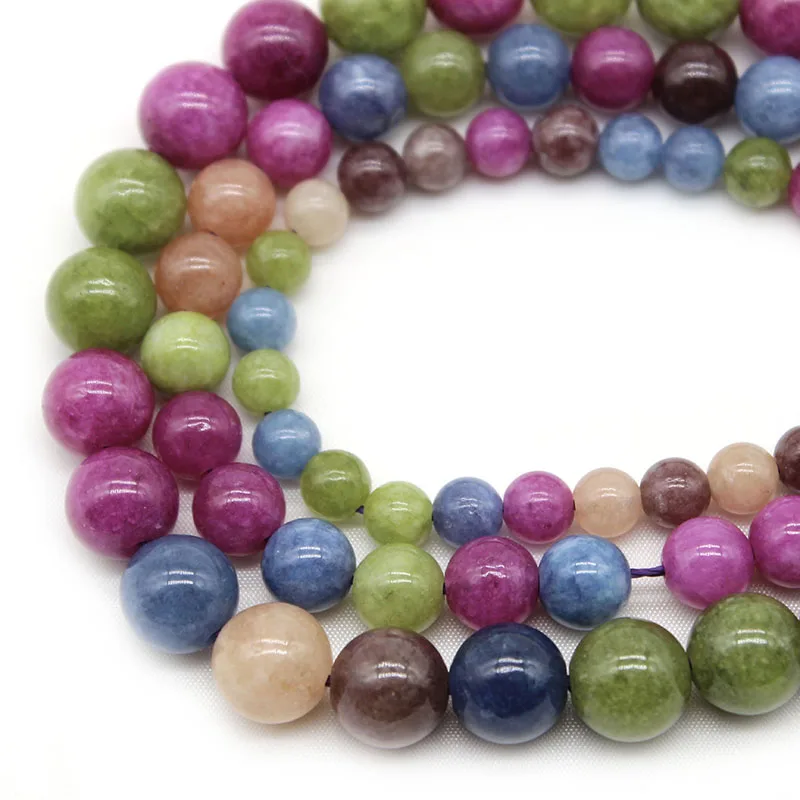 Natural Stone Smooth Colorful Tourmaline Round Loose Beads For Jewelry Making DIY Charm Necklace Bracelets Accessory 6/8/10 MM