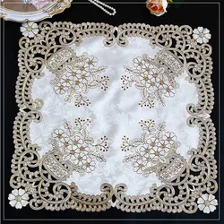 European Pastoral Cotton Cloth Hollow Embroidered Square 57cm Tablecloth Bedroom Balcony Small Table Cover Banquet Party Decor