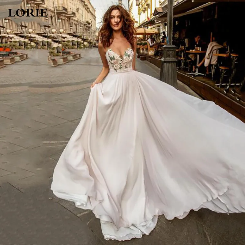 LORIE-vestidos De Novia bohemios con flores 3D, Vestido De Novia con tirantes finos, Espalda descubierta, para playa, fiesta De boda, 20210