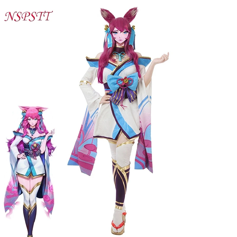 

NSPSTT LOL Spirit Blossom Ahri Cosplay Costume LOL Ahri Cosplay Costume Outfit Women Sexy Dress Halloween Party Suit Full Set