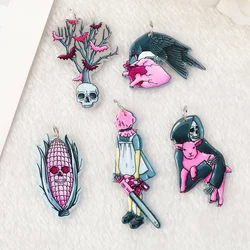 10Pcs Pastel Goth Halloween Cat Skull Hawk Charms Spooky Creative Acrylic Pendant For Earring Necklace Diy Making