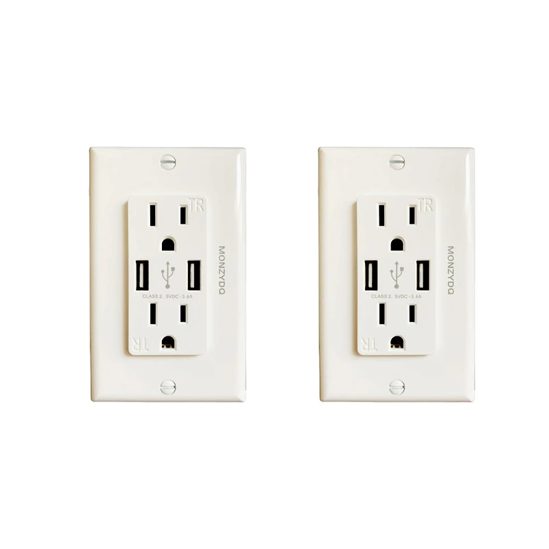 2 Pcs US standard dual With 2 Usb Port Charger wall socket,double 3.6A socket with usb pc flame retardant panel 118mm*76mm