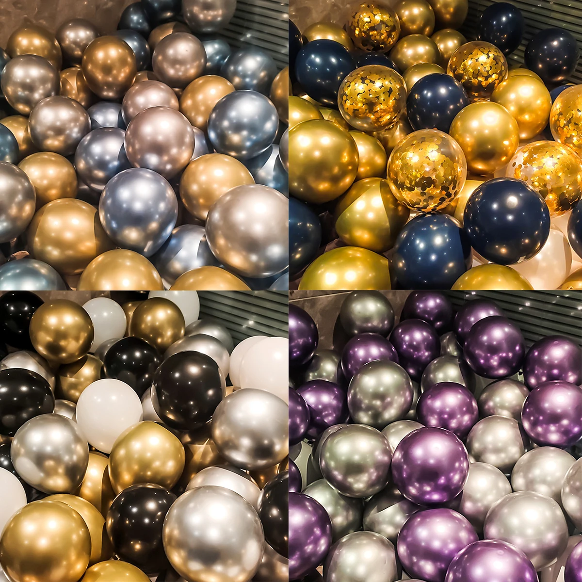 50/15pcs 10inch Gold Silver Black Metal Latex Confetti Balloons Wedding Decorations Matte Globos Birthday Party Decorations