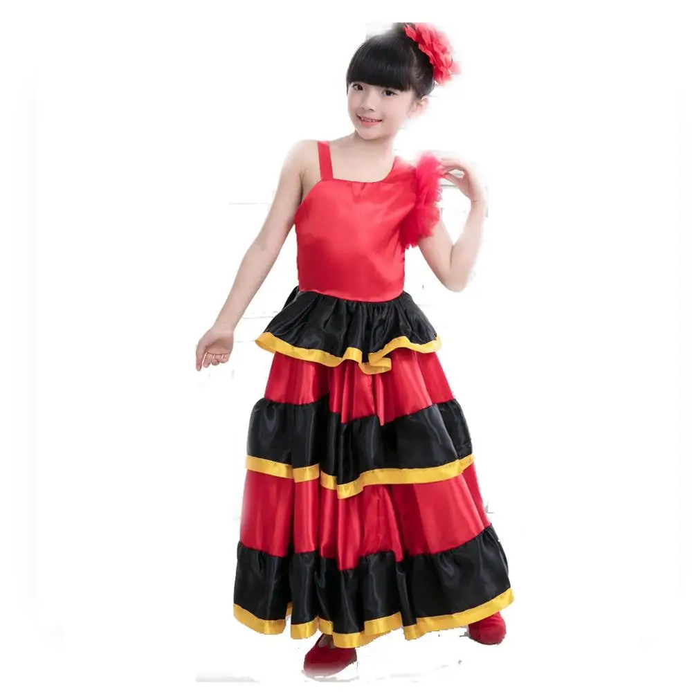 Kinderen Flamenco Jurk Meisjes Spaanse Dans Kostuums Vestido Flamenco Rok-540 Graden