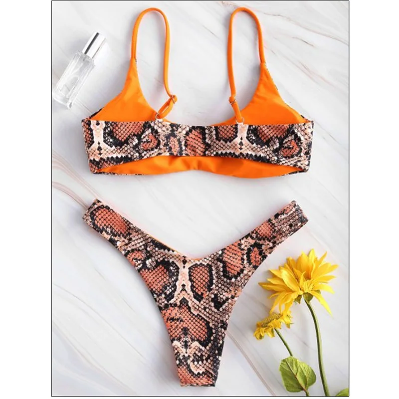 Sexy Bikini Set for Women Push Up Female Swimsuit Snakeskin Print Swimwear Swim Separate 2 Piece Brazilian Bathing Suit 2024