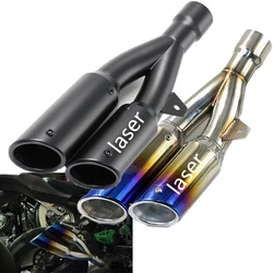 51mm Motorcycle Exhaust Pipe Double Hole Muffler Escape Moto For Kawasaki ninja 300 ER6N Aprilia RSV4 AK236 R1 R3 R25 Scooter