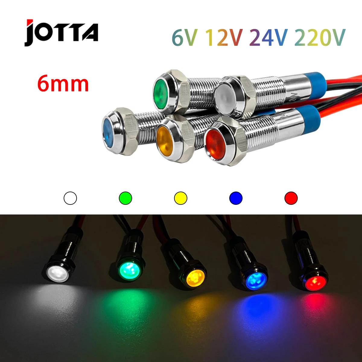 6mm LED Metal Indicator Light 6mm Waterproof Signal Lamp 6V 12V 24V 220V White Red Blue Yellow Green