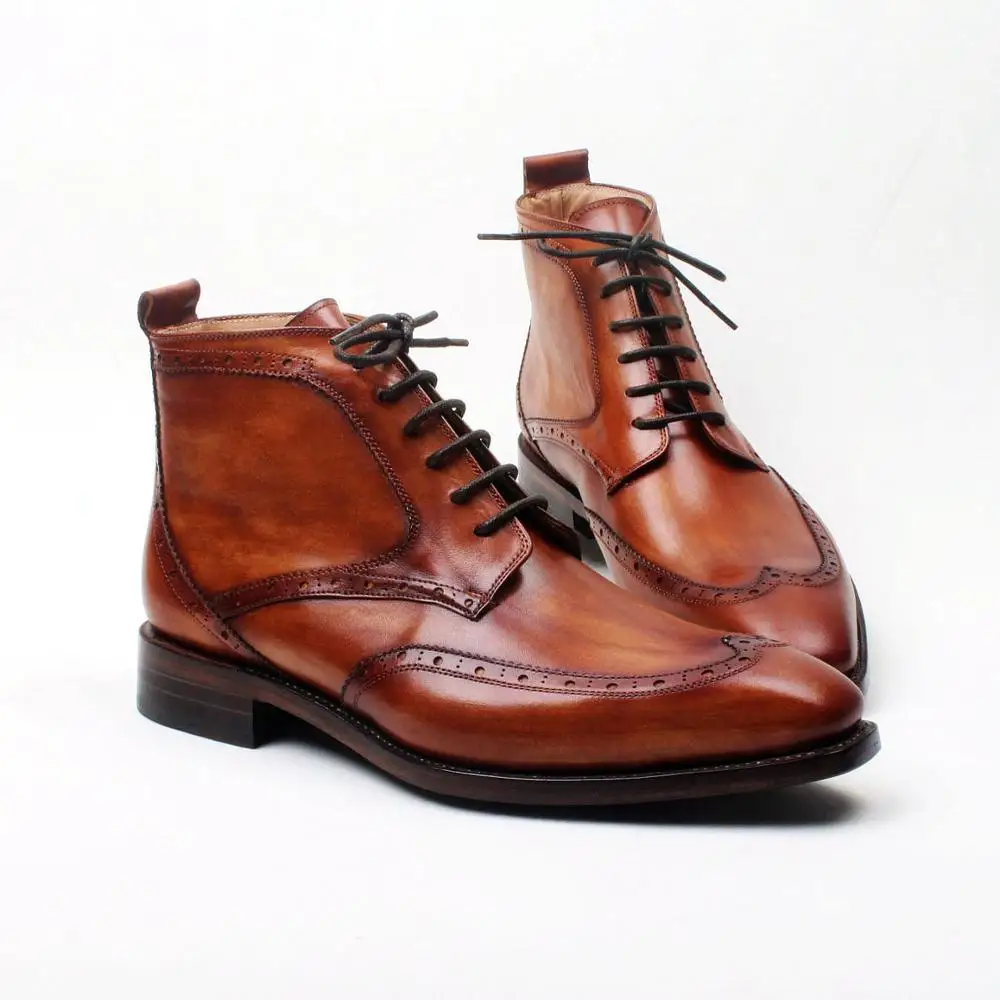 

Cie Full Grain Calf Leather Office Business Boot Goodyear Welted Handmade Formal Gentleman Wingtips Brown Patina A 118