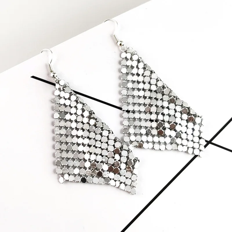 2024 Fashion Mesh Sequin Earring Women Metal Mesh Lattice Sequins Tassel Long Drop Dangle Earrings Women Wedding Party Jewelry