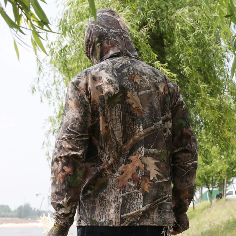 Summer Thin Quick-Drying Bionic Camouflage Long Sleeve T-Shirt Tops Male Hunting Fishing Hiking Sunscreen Hooded T-Shirts