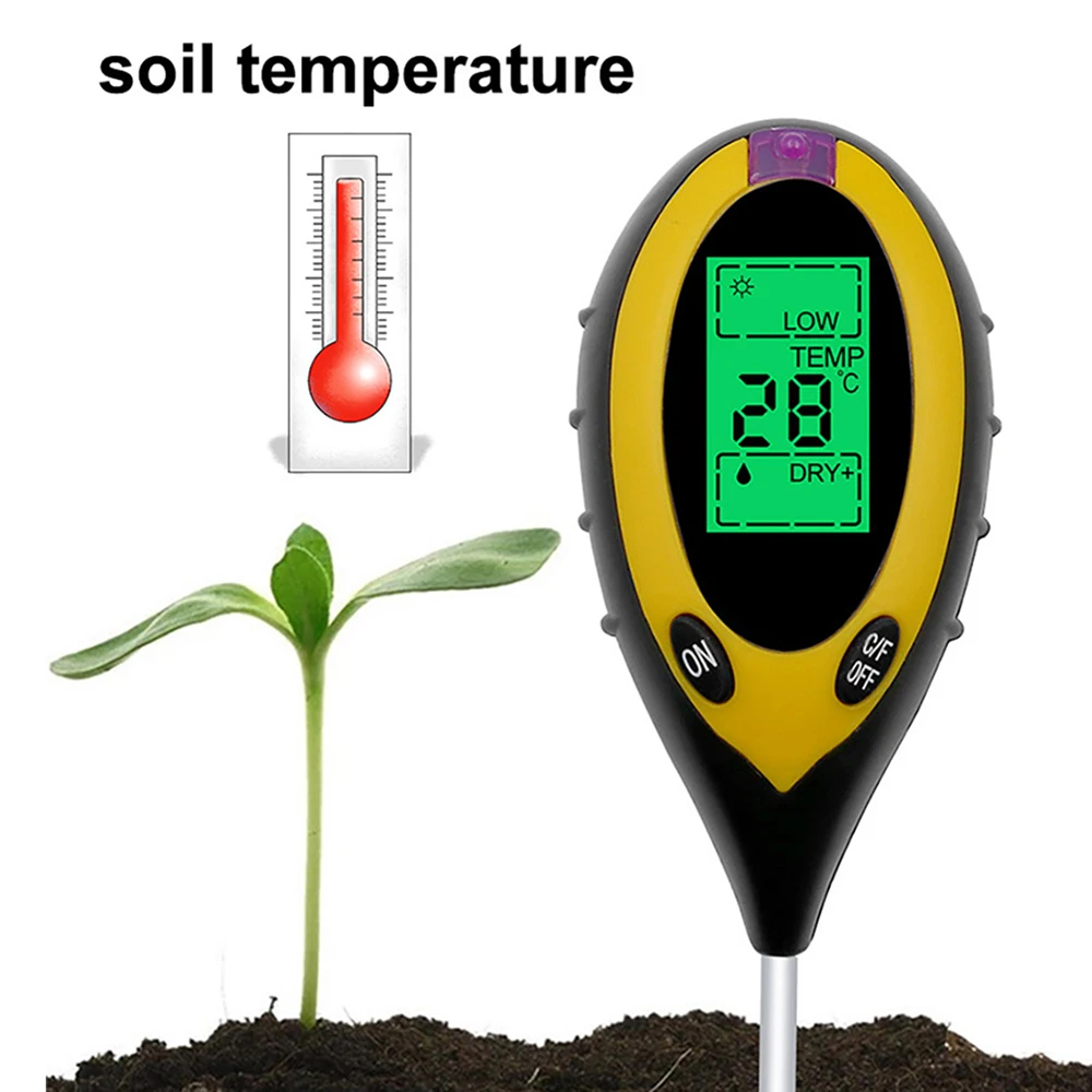 

4 In 1 Digital PH Meter Soil Moisture Monitor Temperature Sunlight Tester For Gardening Plants Farming With Blacklight