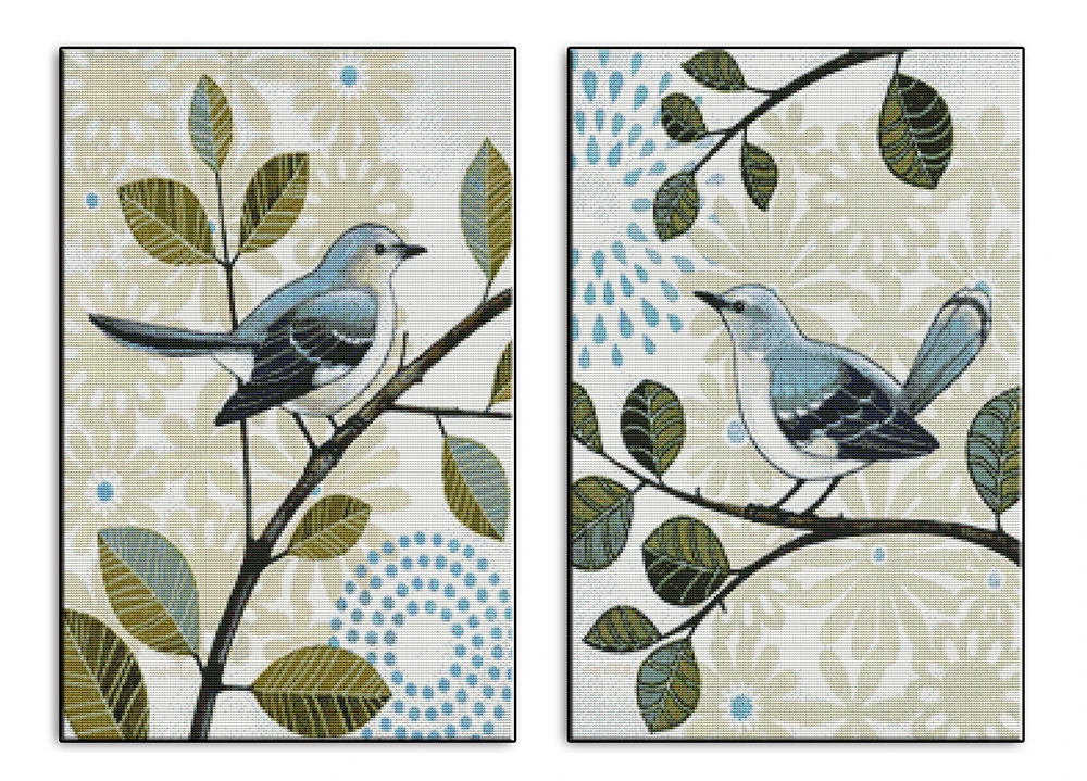

2pcs together Antiphonal singing birds (bigeminy) cross stitch kit print canvas hand sew embroidery DIY handmade needlework