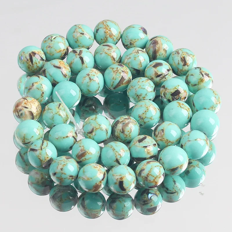 Lake Blue  Howlite Shell Turquoises Stone Beads Round Loose Beads For Jewelry Making DIY Bracelet Accessories 4/6/8/10/12MM 15\