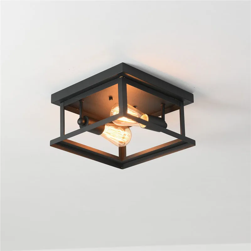 

Retro Wrought Iron Square Ceiling Lamp Farmhouse Ceiling Light Bedroom Kitchen Dining Room Lighting Black Cage Lamps