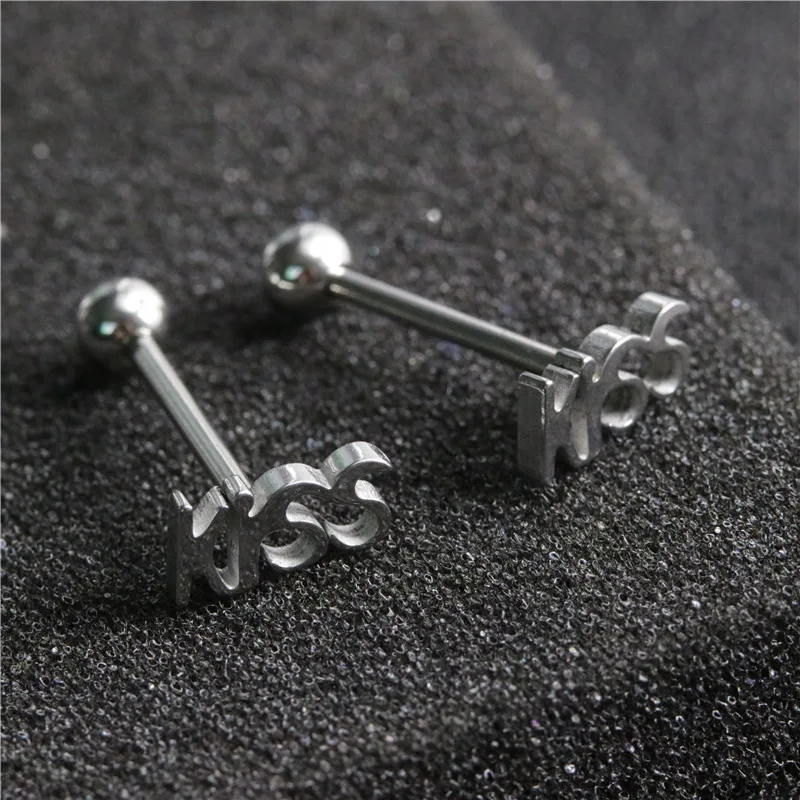 

1Pc Personality Punk Hip Hop Kiss Letter Tongue Nail Medical Stainless Steel Body Piercing Tongue Nail Jewelry Friends Gift