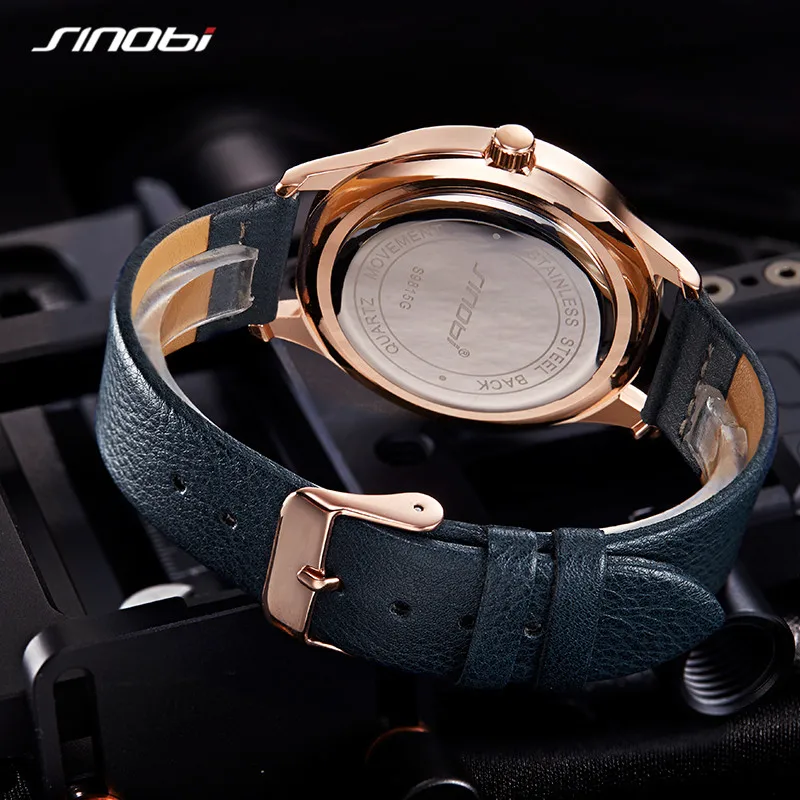 SINOBI Top Brand Luxury Military Leather Quartz Wristwatch Man Gear Creative Watch Casual Sports Clock Box Gifts Date Week Clock