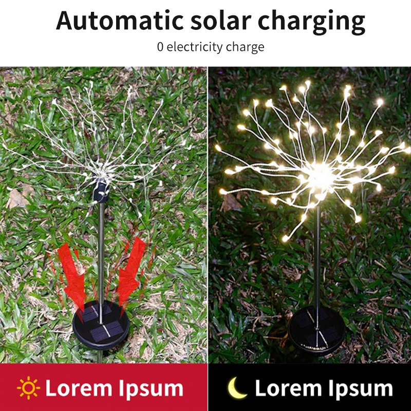 Imagem -02 - Solar Fireworks Lâmpada Iluminação Solar ao ar Livre Led Full Sky Star Copper Wire Colored Light String para Jardim ao ar Livre Varanda Decora