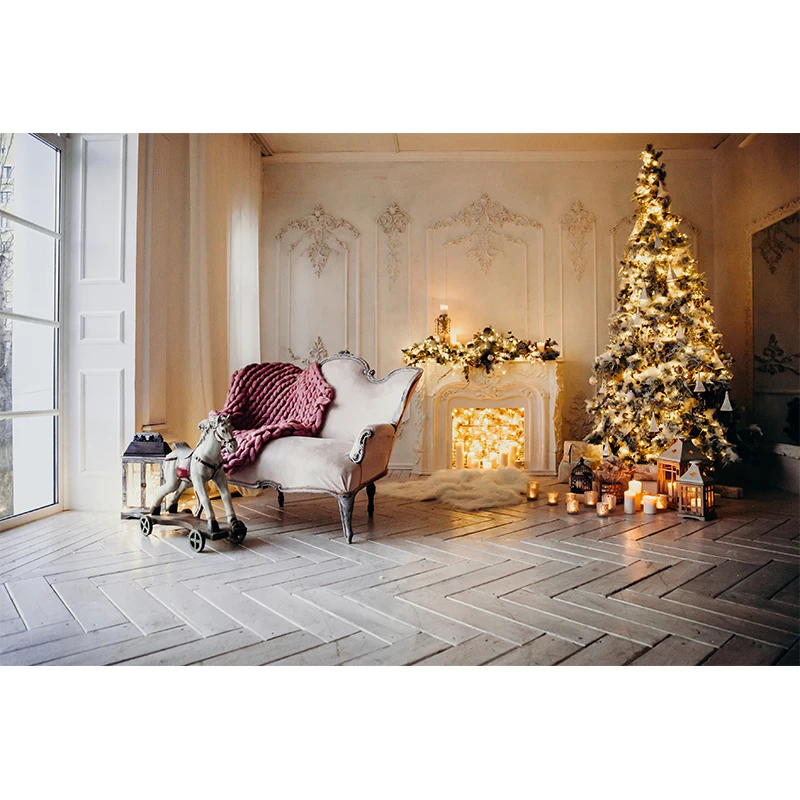 Funnytree Christmas Background New Year Xmas Tree Fireplace Backdrop Winter Decor Photography Baby Show Photo Studio Photophone