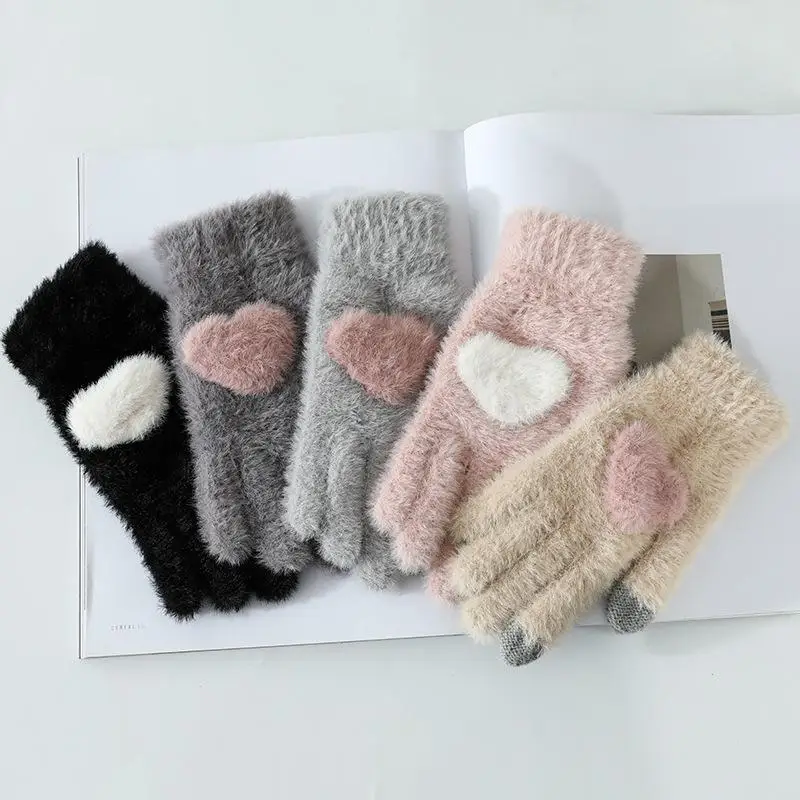 Knitted Gloves Fashion Love Warm Gloves Cute Korean Wild Gloves Outdoor Sports Riding Touch Screen Gloves A299