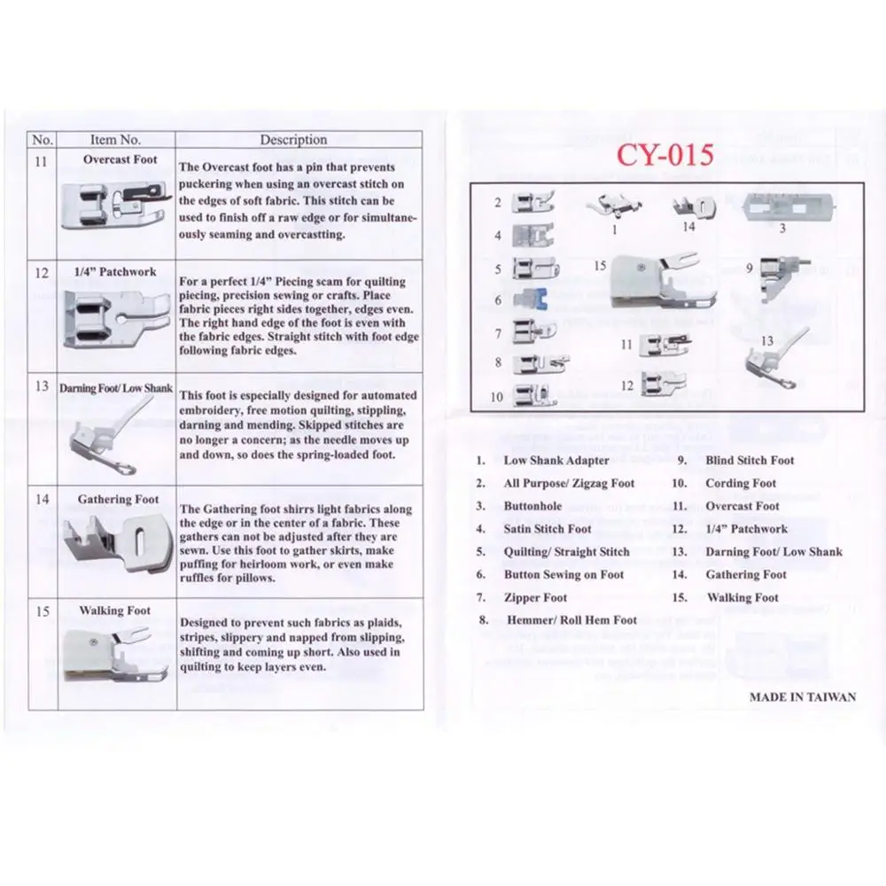 15Pcs/set Sewing Machine Presser foot sewing machines domestic for Janome Brother sewing machine accessories CY-015  AA7049
