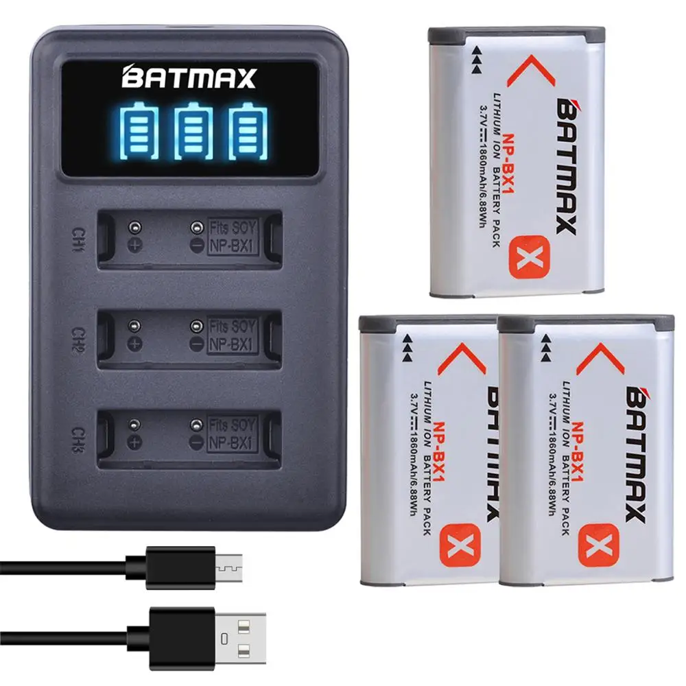 

Batmax NP-BX1 NPBX1 Battery+LED 3Slots USB Charger for Sony ZV-1F DSC RX100 M7 M6 AS100V M3 M2 HX300 HX400 HX50 HX60 GWP88 WX350