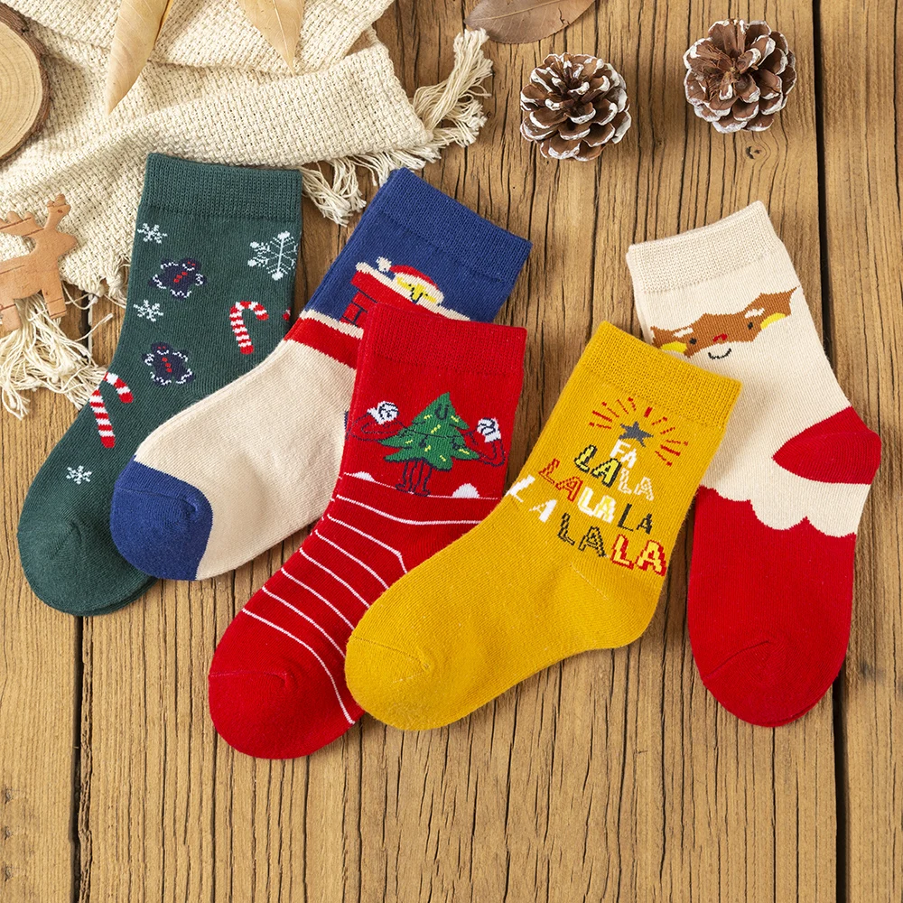 

5Pairs/lot Kids Socks Autumn Winter Socks Children Cotton Christmas Socks For Students Girls Boys Cartoon Cute Warm Socks