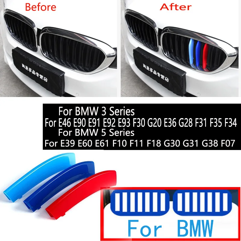 

For BMW Series 3 5 E46 E60 E90 E91 E92 E93 F30 F07 G20 E36 G28 F35 F34 E39 E61 F10 F11 F18 G30 M Car Front Grille Trim Strips