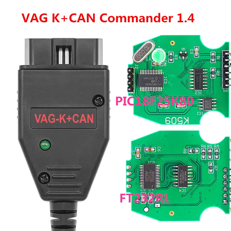 VAG K+CAN Commander V1.4 PIC18F25K80 FT232RL OBD2 Diagnostic Cable Cover models Up to 2007 Free Shipping