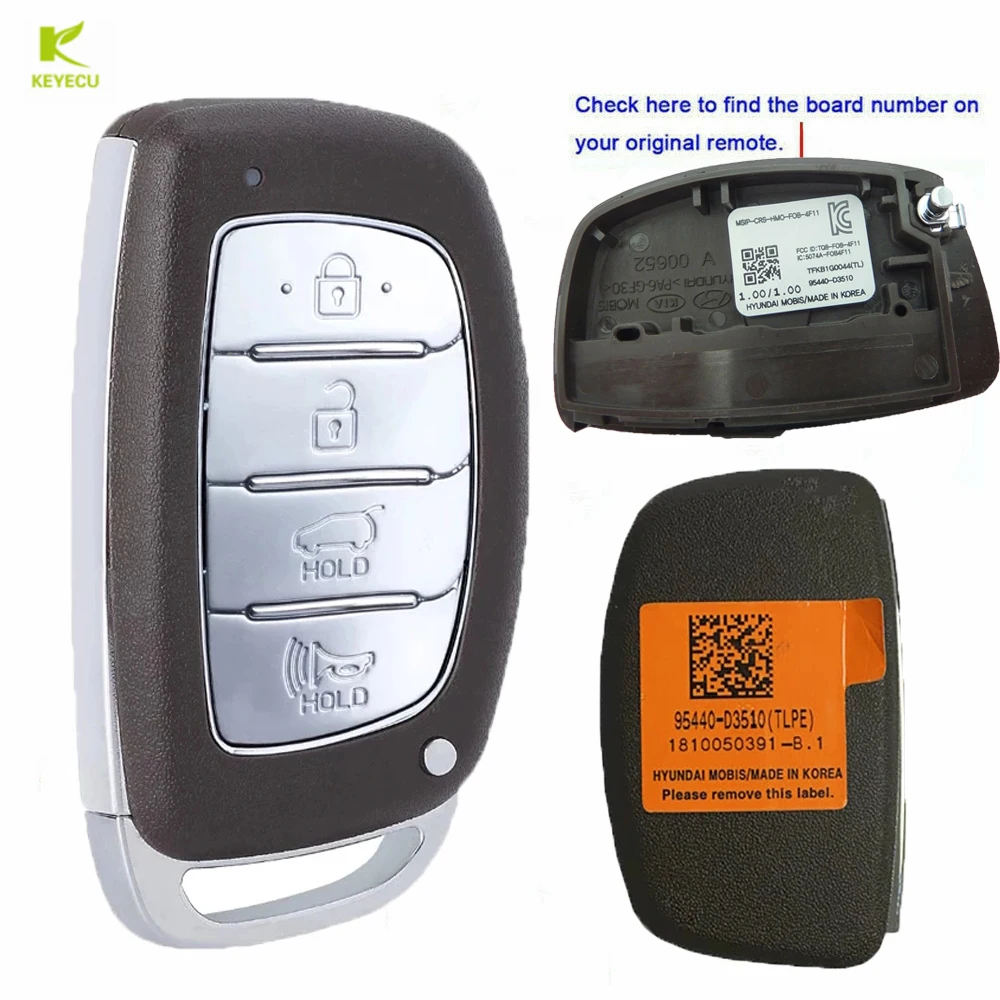 KEYECU Aftermarket/OEM Smart Proximity Remote Key FOB 434MHZ ID47 Chip for Hyundai Tucson 2019 2020 2021 P/N: 95440-D3510