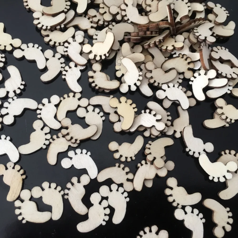 100pcs Baby Unfinished Wood Footprint Cutout Chips Pieces for Arts Crafts Project