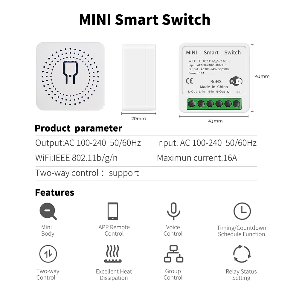 Tuya Wifi Smart MIni Switch Interruptor Zigbee Works with Alexa Google Home 2 Way Voice Control