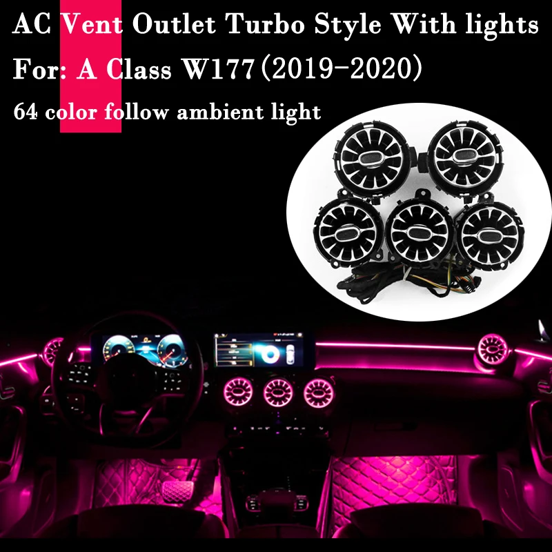 AC Air Condition Outlet Vent Turbo Style Ambiance Light Spray Nozzle For Mercedes Benz A Class W177 2019-2024 Year