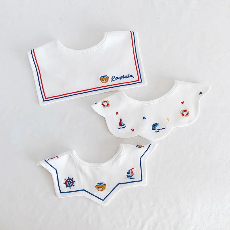 3pcs/lot Baby Girls Bibs Kids Bandana Feeding Burp Embroidery Cloth Soft Newborn Infant Boy Saliva Towel Cotton Eating Accessory